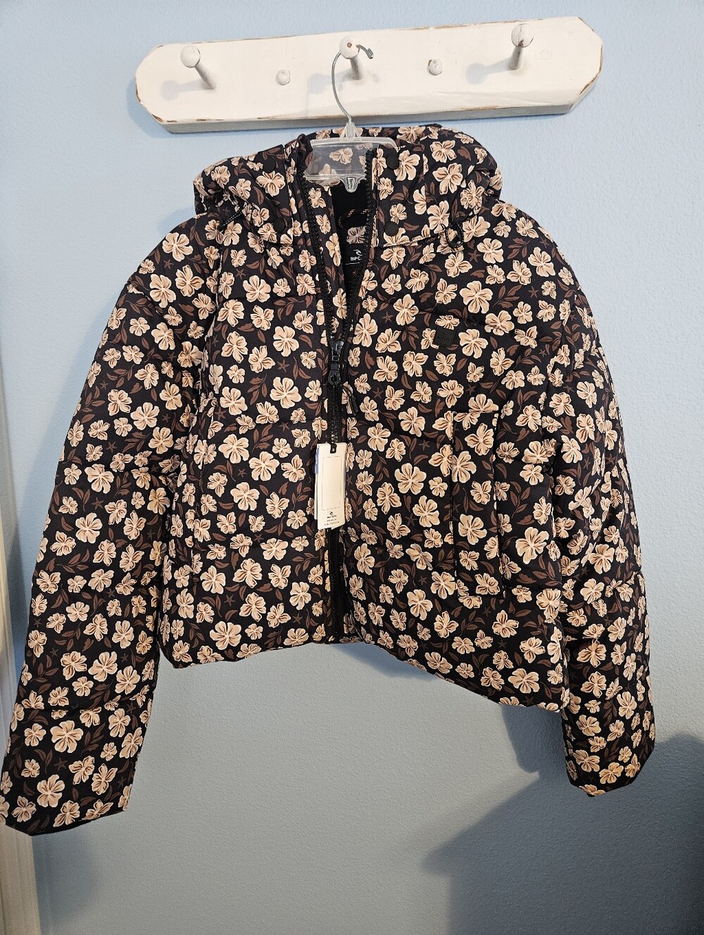 Rip Curl Floral Puff Hooded Jacket - Black & Cream